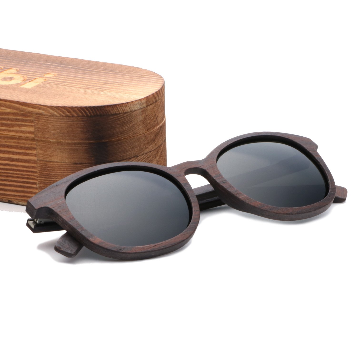 Ablibi Women Men Wood Bamboo Sunglasses Vintage Luxury Brand Designer Polarized Sun Glasses (walnut, black)