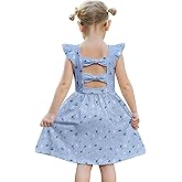 Arshiner Toddler Girls Dresses Flutter Sleeve Ruffle Back Bowknot Dress Kids Summer Casual Beach Sundress with Pockets 2-6T