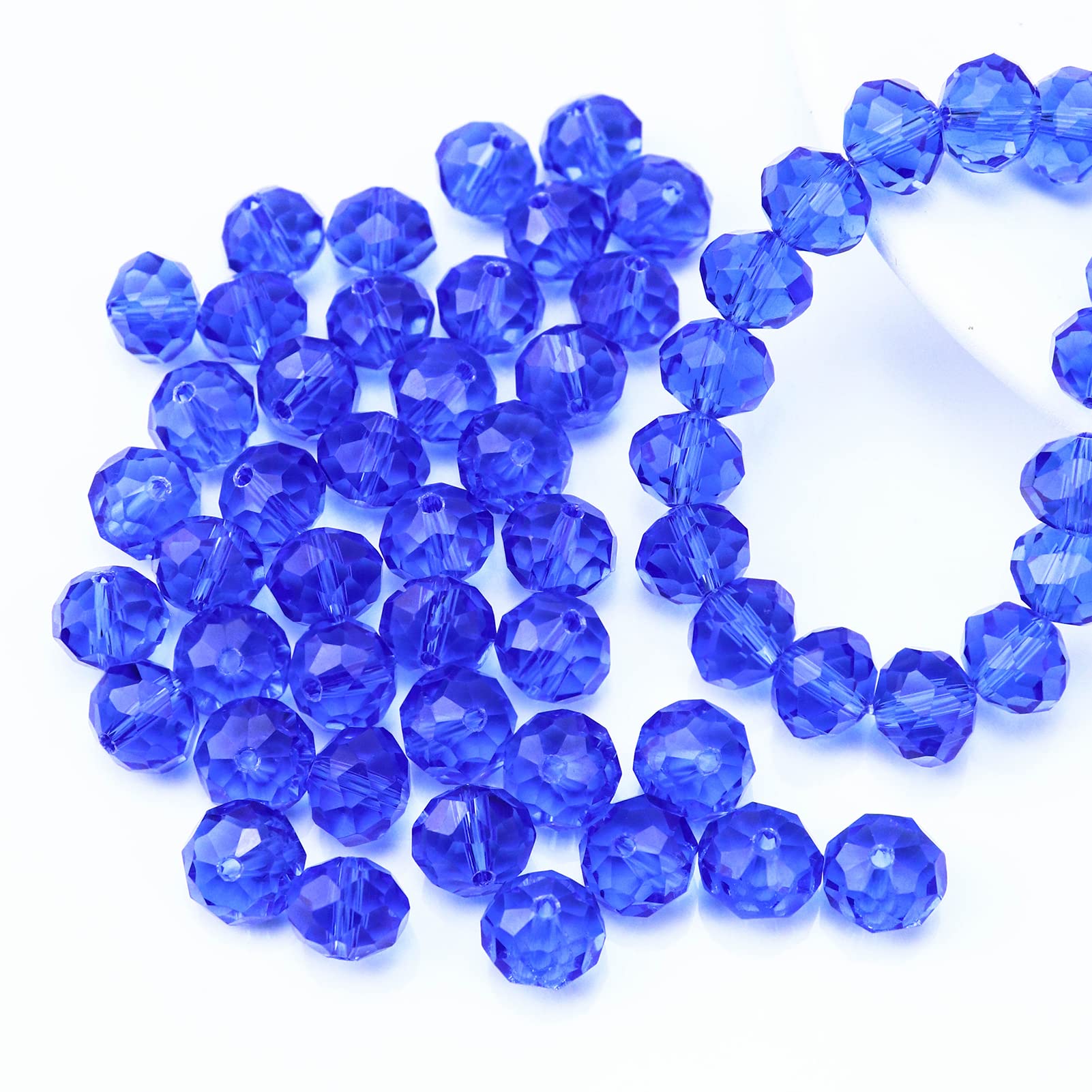 FAMLEAF 8mm 265Pcs Crystal Glass Beads, Glass Beads for Jewelry Making, Briolette Bead, Faceted Briollete Rondelle Crystal Glass Beads, Glass Beads Perfect for Making Bracelets, Christmas Jewelry