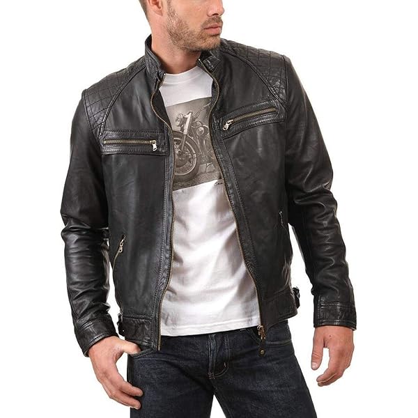 Men Cow Real Leather Jacket Slimfit Biker Coat C038 XS Black at