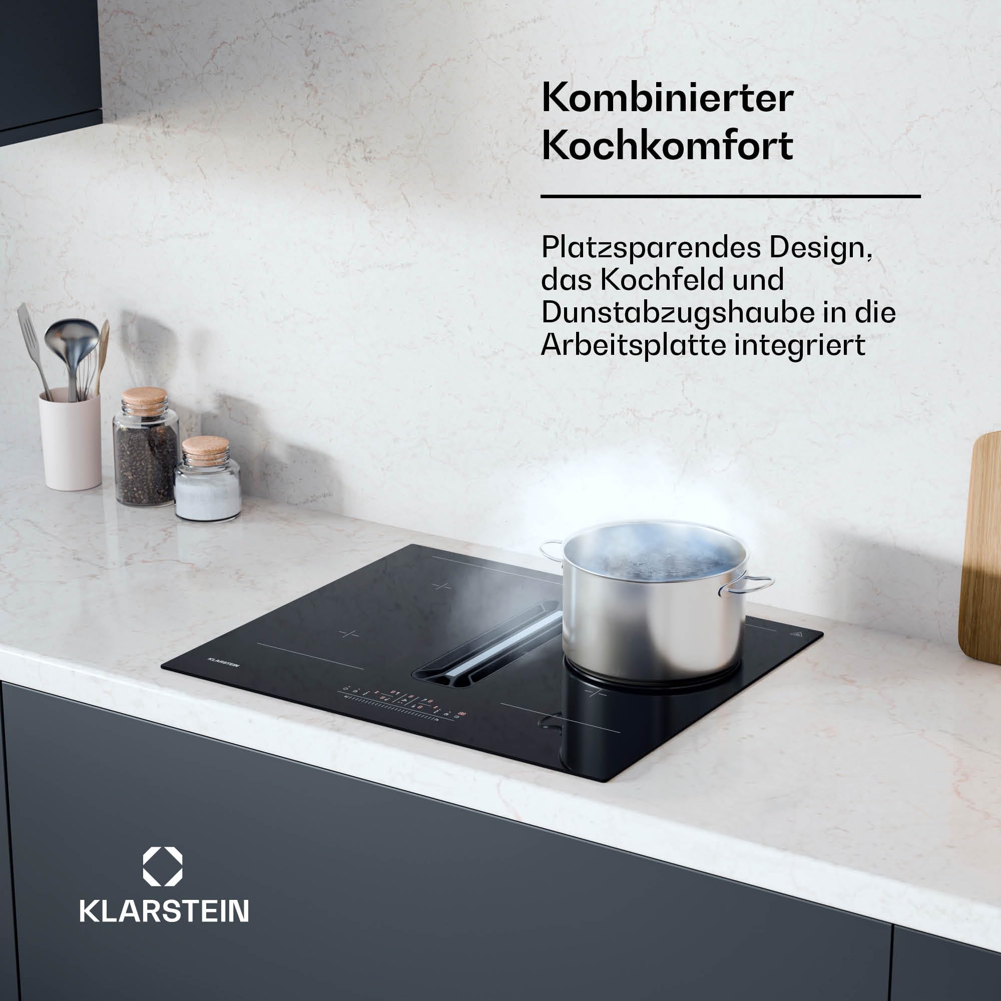 Klarstein AirJet 60 Induktionskochfeld Mit Dunstabzug - 600 m³/h Absaugleistung, Flexzonen, 10.000-W-Boost, Touchpanel, Energieeffizienzklasse A+, Kindersicherung, Edelstahl und Glas, 60 cm 2