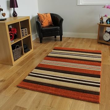 The Rug House Terracotta Braun Und Creme Farbener Gestreifter