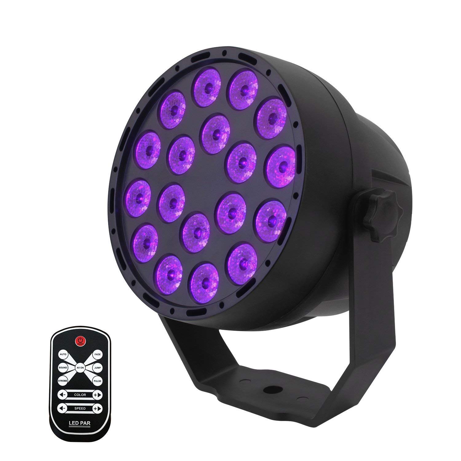 Led Par Can 18LED DMX512 UV LED Stage Light Ultraviolet Black Light 7 Lighting Modes Glow in The Dark with Sound Activated IR Remote Control for Glow Party Theater DJ Stage Lighting