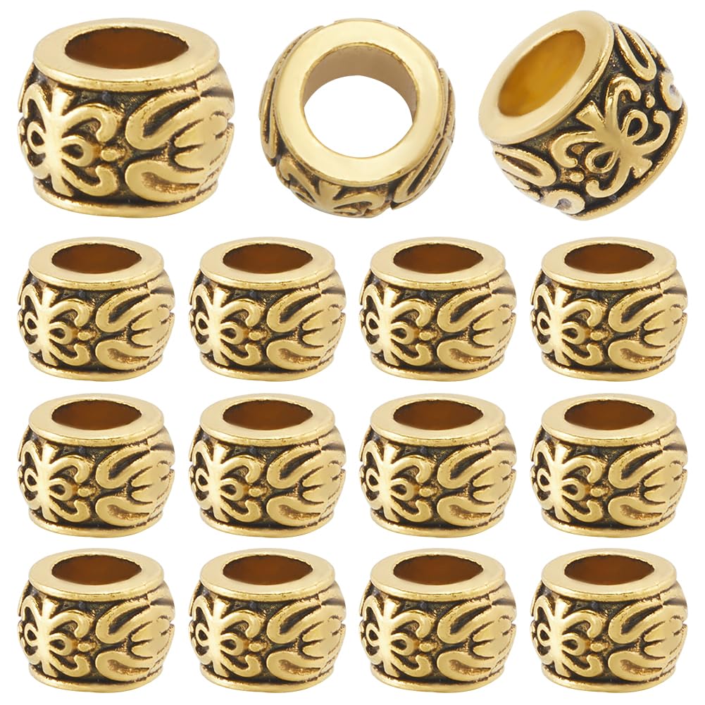 SOFPLATE 1 Box 150Pcs Large Hole Alloy Beads Gold European Spacer Bead Bulk Antique Alloy Metal Rondelle Column Barrel Charm Loose Beads for Bracelets Beading Earrings Necklace jewellery Snake Chain