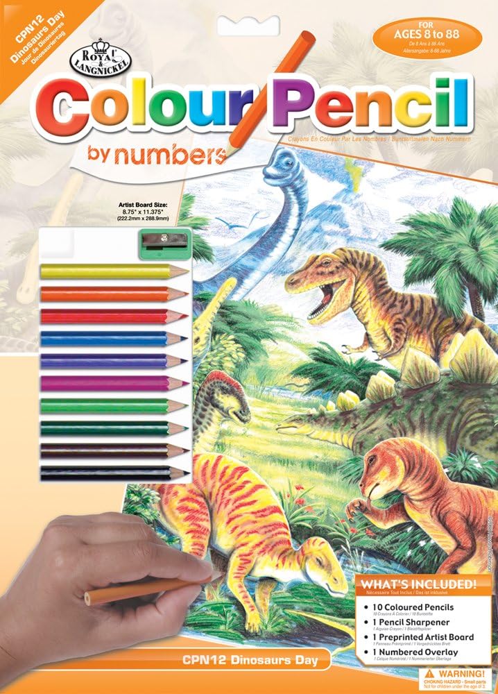 Royal & Langnickel Colour Pencil by Numbers Dinosaurs Day Designed Painting Set, Blue, 10