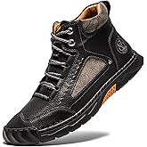 FLYLAND Men's Casual Leather Fashion Sneakers Ankle Chukka Boots Handmade Lightweight Loafers Mid Top Walking Driving Shoes