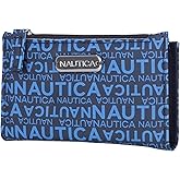 Nautica High Tide Small Wallet for Women, RFID Blocking Slim Credit Card Holder with Zipper Coin Pocket, Bifold Compact Wallet with ID Window, Americana Logo
