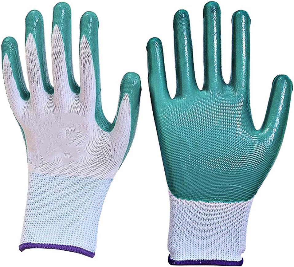 FULIM Work Gloves, General Purpose Non-slip Nitrile Coating Safety Gloves, Washable and Reusable,Green, 1 Pair