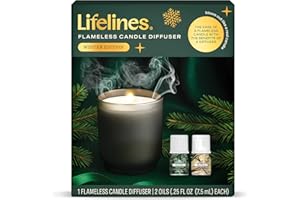 Lifelines Flameless Candle Diffuser - Winter Edition Gift Set - Aromatherapy Essential Oil Diffuser with 2 Holiday ClickWick Blends - Cordless & Waterless for Home - Electric Candles Blow Out Flame
