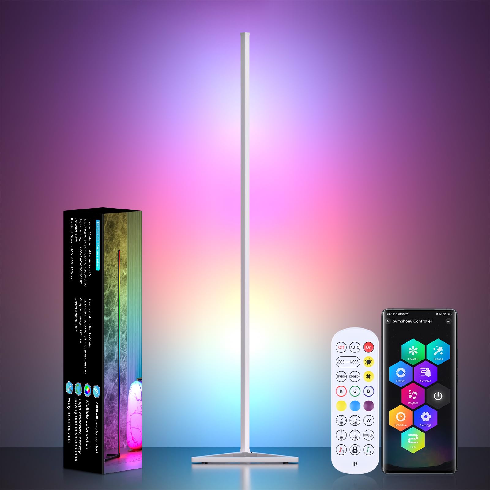 Photo 1 of MIHEAL RGB Floor Lamp,16 Million Colors LED Floor Lamps 56" Lamps for Living Room with Music Sync,Standing Lamp with App and Remote Control,Gaming Ambient Lighting Corner Lamp Bedroom Decor