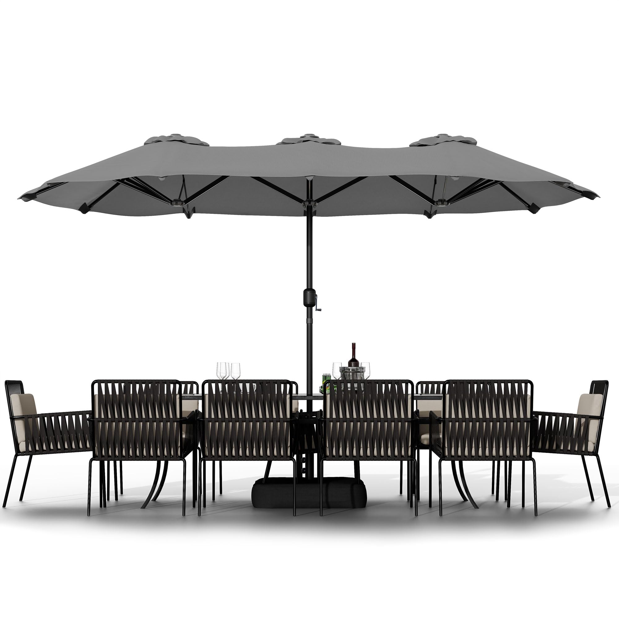 Photo 1 of ** ONLY UMBRELLA **Shintenchi 16FT Large Patio Umbrella with Base, Outdoor Double-Sided Rectangular Umbrella, Market Umbrella with Crank Handle for Poolside Lawn Garden, Gray
