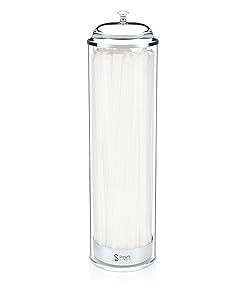 SimplyImagine Acrylic Straw Dispenser - 13 Inch Tall Drinking Straw Holder for Kitchen, Pop Up Straw Lid Dispenser for Extra Long & Jumbo Straws, Old Fashioned Retro Style