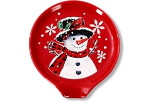 JarThenaAMCS 4.7inch Christmas Winter Spoon Rest Red Snowman Snowflake Small Coffee Spoon Holder for Xmas Winter Bar Coffee S