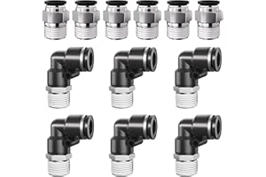 CNZG PNEU 1/4" Tube OD to 1/4" NPT Thread Push to Connect Fittings,Pneumatic Quick Air Hose Fittings,Male Straight + Elbow,PC+PL(12pcs)