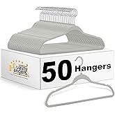 Quality Hangers 50 Pack Plastic Hangers for Clothes - Slim Non-Velvet Hangers with 360° Swivel Chrome Hook & Non Slip Notches - Ideal for Dresses Coats Shirts Jackets & More - Gray