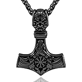 Oaldilee Thor Hammer Necklace for Men, 18K Gold/Black Stainless Steel Hammer Mjolnir Pendant Powerful Amulet Noridc Jewelry Gift for Viking Lover-Send Gift Box