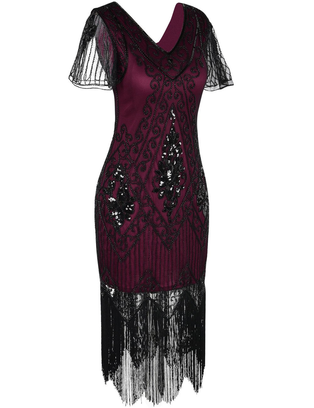 PrettyGuide Women's 1920s Dress Sequin Art Deco Flapper Dress with Sleeve