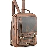 Handmade World Leather Backpack Convertible to Sling Bag 'The UpVibe' Fits 16 Inch Laptop Brown Full Grain Buffalo Hunter Leather Daypack Knapsack Stylish Crossbody Bag Unisex
