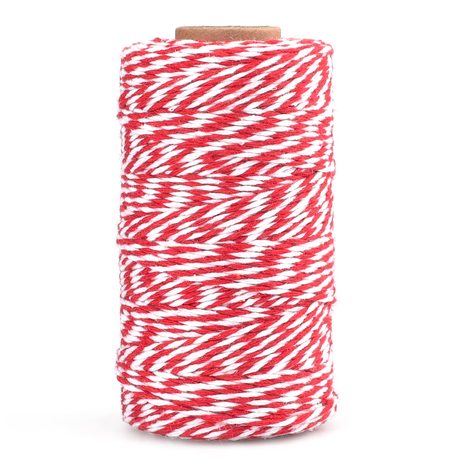 KINGLAKE Red and White Cotton String, 2mm x 100m Christmas Bauble String for Gift Wrapping, Butchers Bakers Twine for Crafts, Xmas Decoration, Cooking Meat