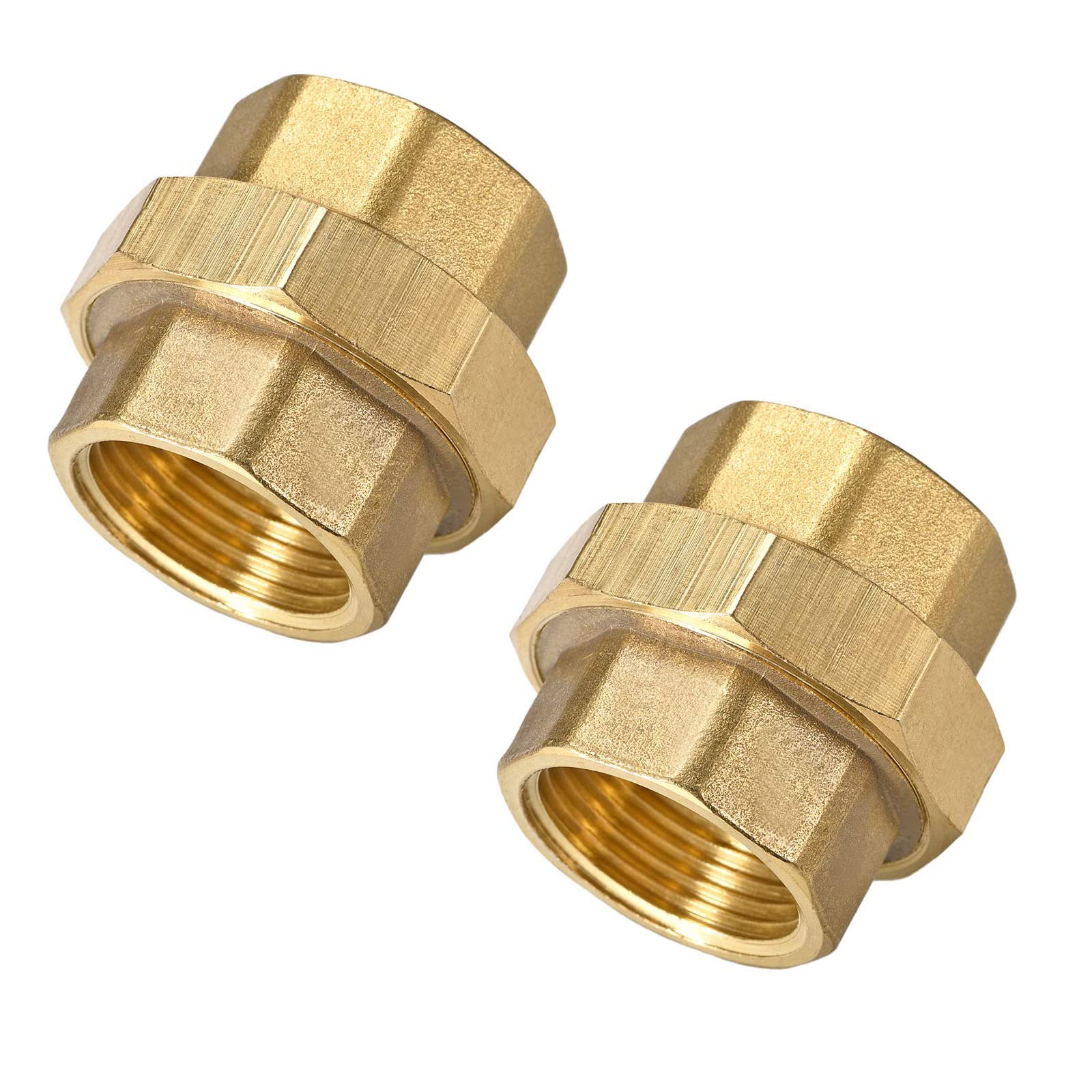 TA-VIGOR 1" Brass Pipe Union Connector Coupling with Female Threaded Connects Two Pipes 48mm Length Hose Connector 2Pcs