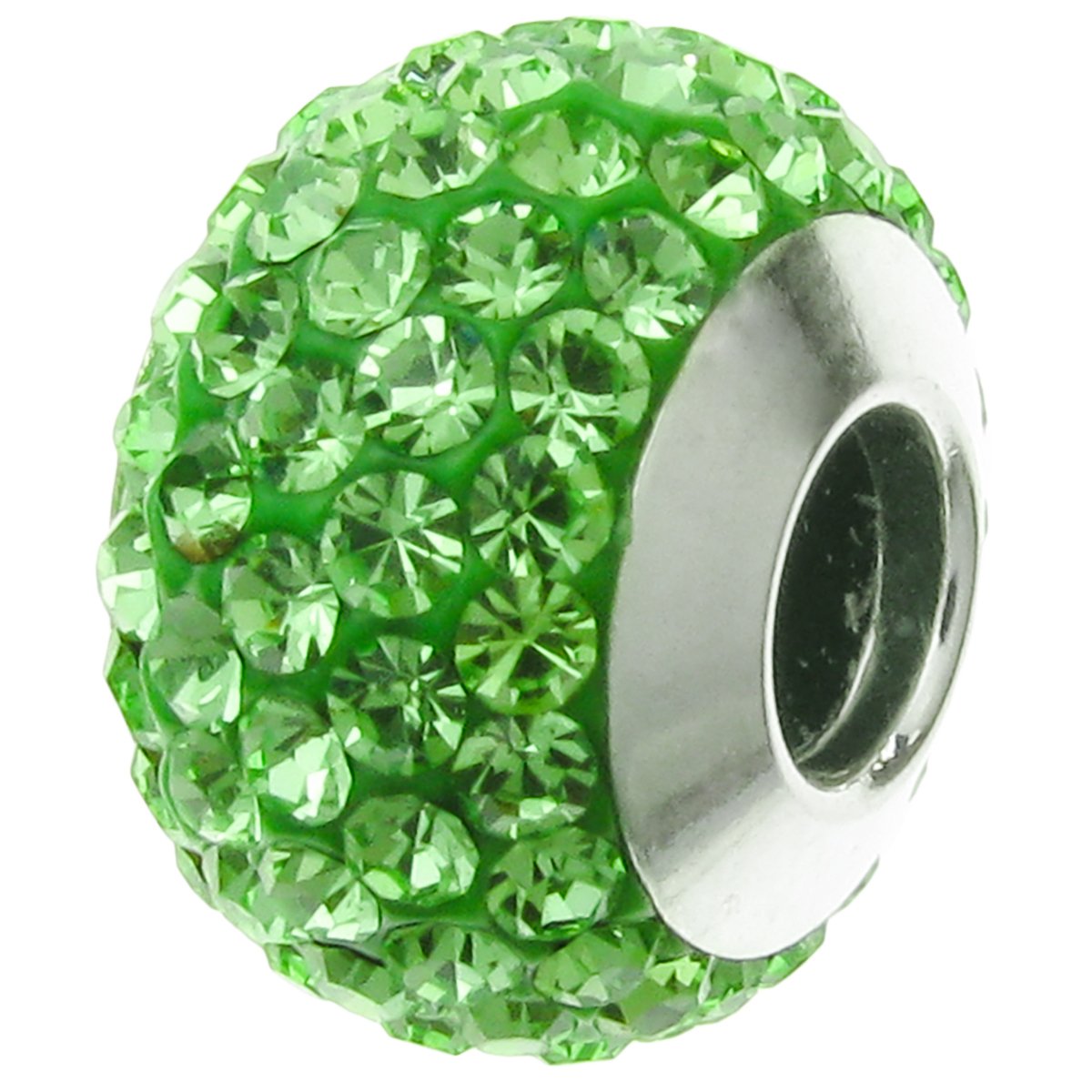 Sterling Silver August Synthetic Birthstone Round Green Crystal European Style Bead Charm