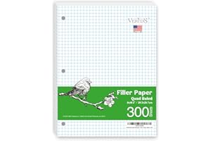 WritePads Graph Paper Loose Leaf Paper, Standard 8"x10-1/2" 4x4 Quad Ruled Notebook Paper,3 Hole Punched Filler Paper, 3 Ring Binder Paper, 300 Sheets Grid Paper, Made In USA