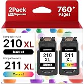 210XL and 211XL Ink Cartridges Replacement for Canon 210 XL and 211 XL Ink Cartridges 211XL Color 210XL Black Ink Cartridge Work for IP2702 MP230 MP250 MP280 MP480 MX320 MX330 MX340 (1 Black,1 Color)