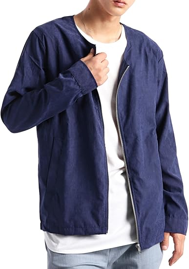 Amazon バレッタ Valletta メンズ アンサンブルセット ノーカラージップジャケット ロング丈カットソー Tシャツ メンズ ネイビー Xlサイズ メンズ 通販