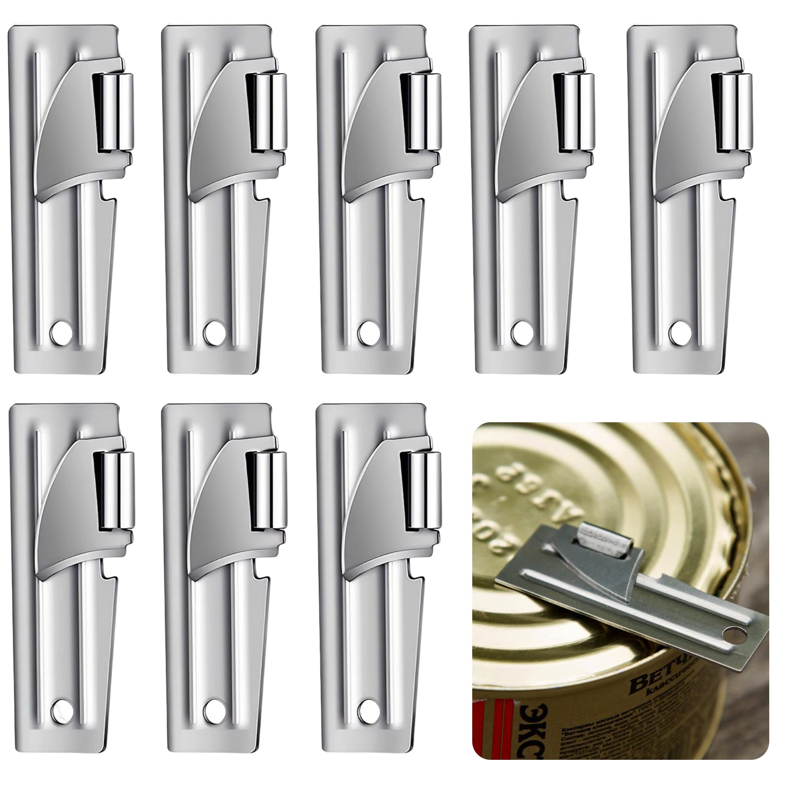 8PCS Mini Can Opener - Adjustable Stainless Steel, Portable Foldable Army Tin Opener for Travel and Camping