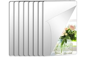JUNEBRUSHS 8 Pack Self Adhesive Acrylic Mirror, 6X 9 Inch Mirror Tiles,Flexible Plastic Sheets Wall Stickers,2MM Thick Mirror