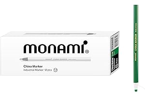 MONAMI Peel Off China Markers, Green, Grease Pencil Markers, 12 Count, Fade Resistant & Moisture Resistant Wax Markers, Easy to Erase Pencil Wax Markers, for Glass, Metal, Porcelain & Other Surfaces
