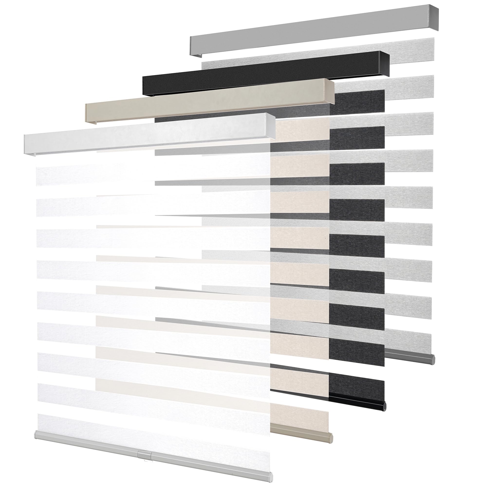 KALYSIE Cordless Zebra Blinds for Windows, Free-Stop Pull Down Roller Window Shades with Valance, Light Filtering Dual Layers Sheer Shades for Home and Office, White, 36" W x 72" H Image