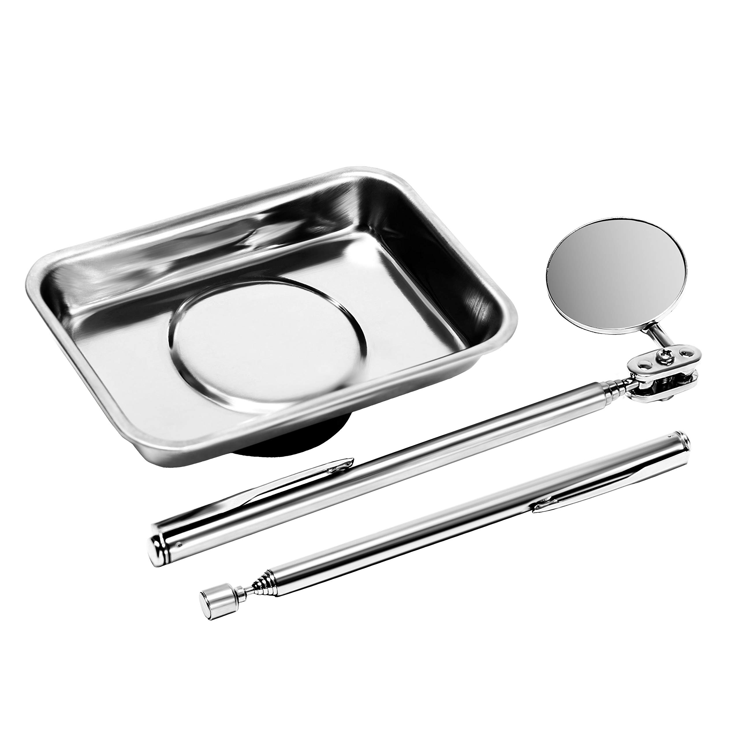 S&R Magnetic Pick Up Tool Set 3 pcs: Inspection Mirror Ø 32mm, Telescopic Pick up Pen 134-635 mm, Magnetic Tray 64x93 mm