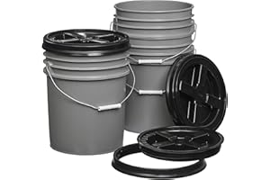 Consolidated Plastics 5 Gallon Gray Food Grade Buckets + Black Gamma Seal Lids, BPA Free Container Storage, Durable HDPE Pails, Made in USA (3 Pack)