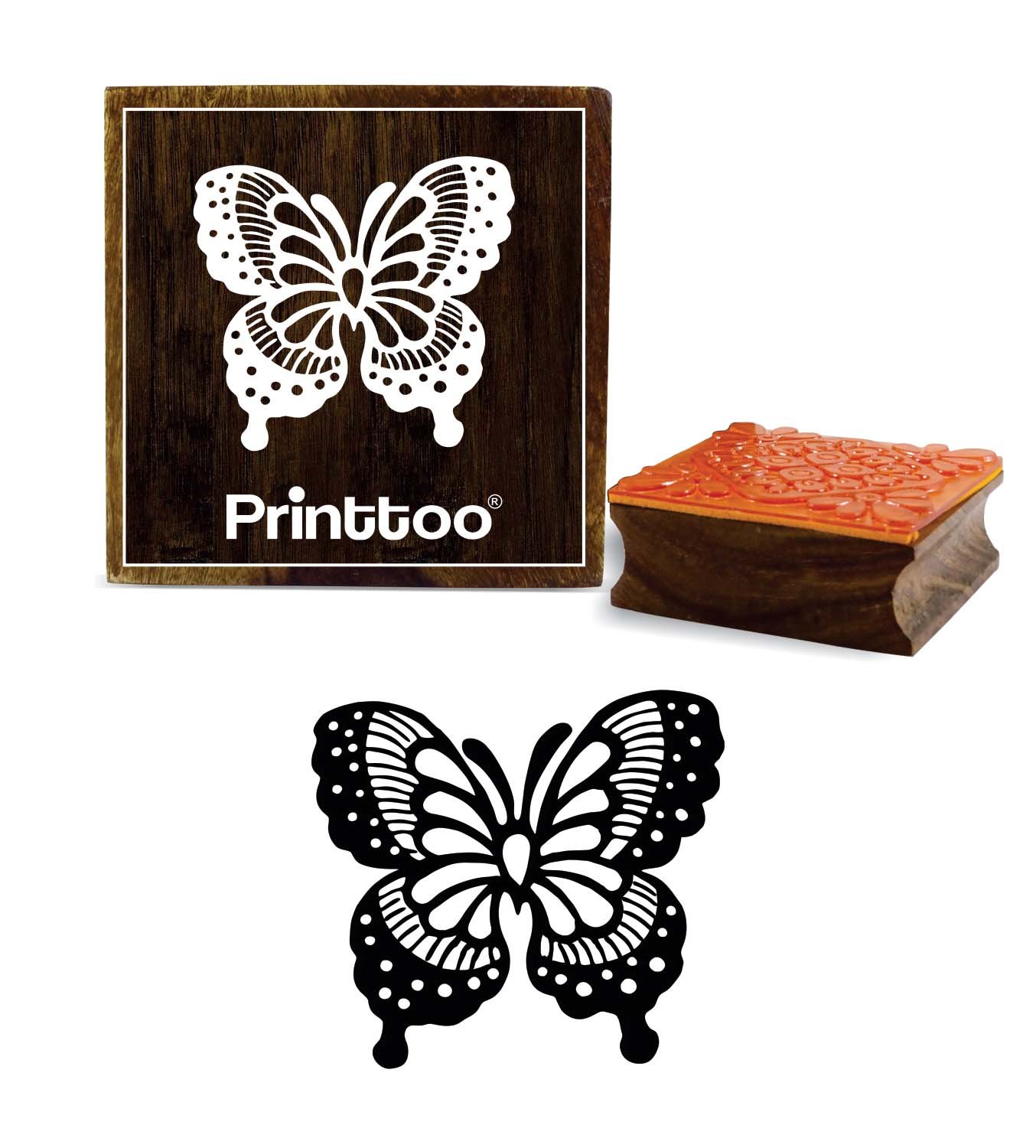 Printtoo Butterfly Design Brown Wooden Rubber Stamp Diary Card Craft Block-2 x 2 Inches