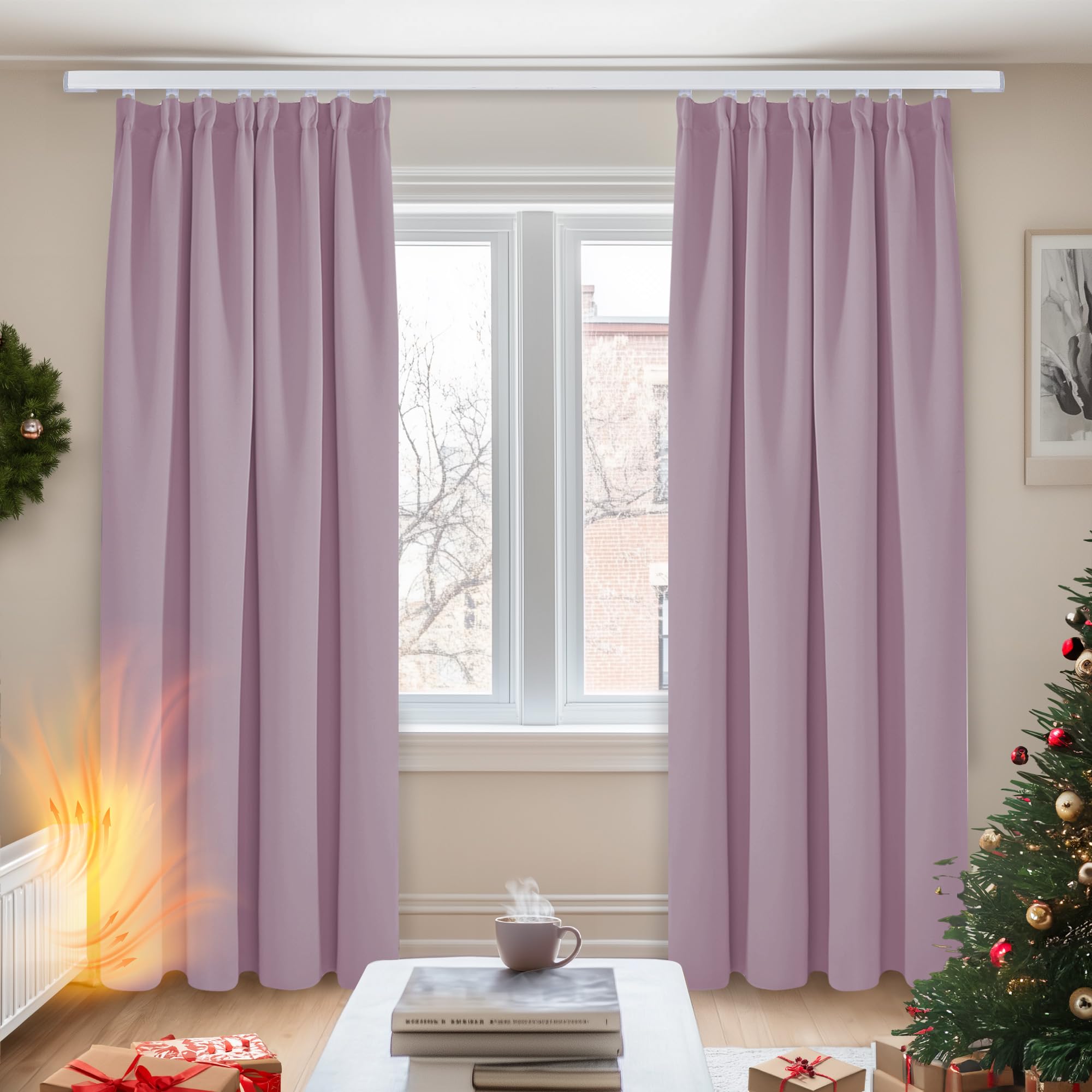 Deconovo Super Soft Solid Pencil Pleat Curtains Thermal Insulated Blackout Curtains for Girls Bedroom Pink Lavender W55 x L82 Inch 2 Panels