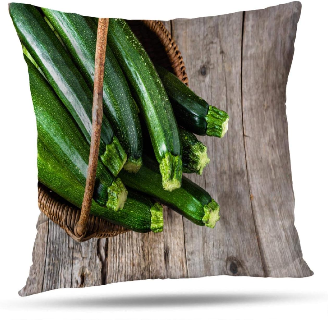 ONELZ Throw Pillow Covers, Fresh Green Vegetables Farmer Market Summer Squash Wood Agriculture Autumn Basket Double-Sided Cushion Cover 18 x 18 inch Decorative Home Gift Bed Pillowcase