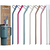 GLOEYE 12" Extra Long Silicone Replacement Straw With Cover for Stanley Owala 30/32/40 oz Cup/Tumbler, 6 Pack Reusable Flexible Bent Drinking Straw with Removable Cap/Stopper,Stanley Cup Accessories