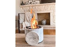 Stonhome Tabletop Fire Pit Bowl - The Original Marble Portable Fireplace, Indoor Outdoor, Mini Fire Pit Clean Burning Real Flame for Patio Balcony, S’Mores Maker (White)