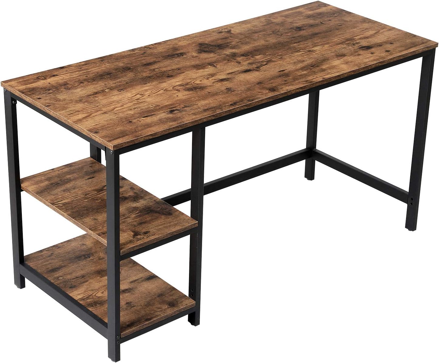 VASAGLE Computer Desk, 55-Inch Writing Desk, with 2 Shelves on Left or Right, Stable Steel Frame, Easy Assembly, Rustic Brown and Black ULWD55X: Home & Kitchen
