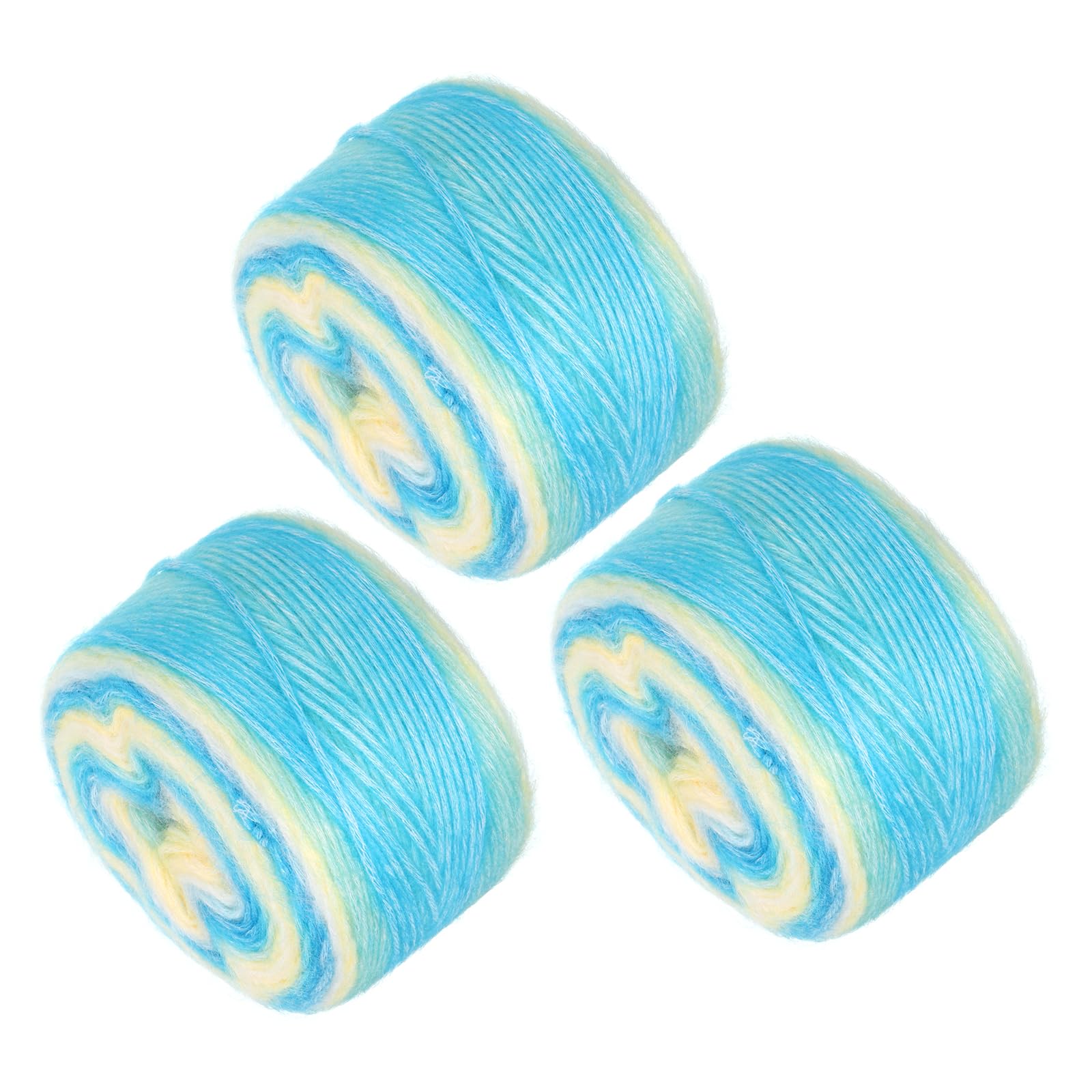 METALLIXITY Gradient Cake Cotton Yarns(100g/7oz) 3Pcs, Wool Flowers Yarn, Mixed Sky Blue