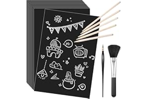 HAIFAFAFAING 50 Sheets Scratch Paper Art Set Black Coated Scratchboard 4.9x7.3in Scratch Art Paper Adult with Scratch Art Tools (Wooden Styluses, Stencils Drawing Pen, Brush) Creative DIY Art Craft