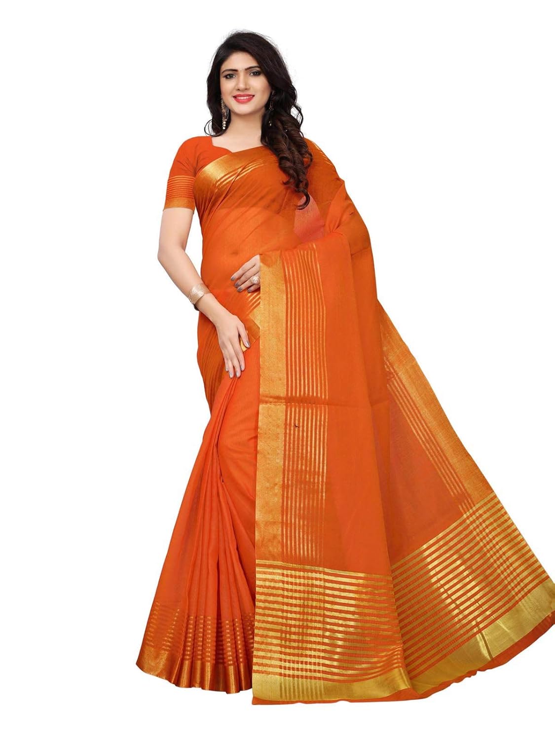 varayu women's cotton silk gold stripes solid kota doria saree