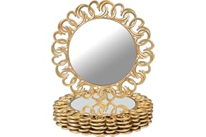 MAONAME 13" Gold Charger Plates Set of 6, Mirror Charger for Dinner Plates, Plastic Plate Chargers with Entwined Swirl Rim, R