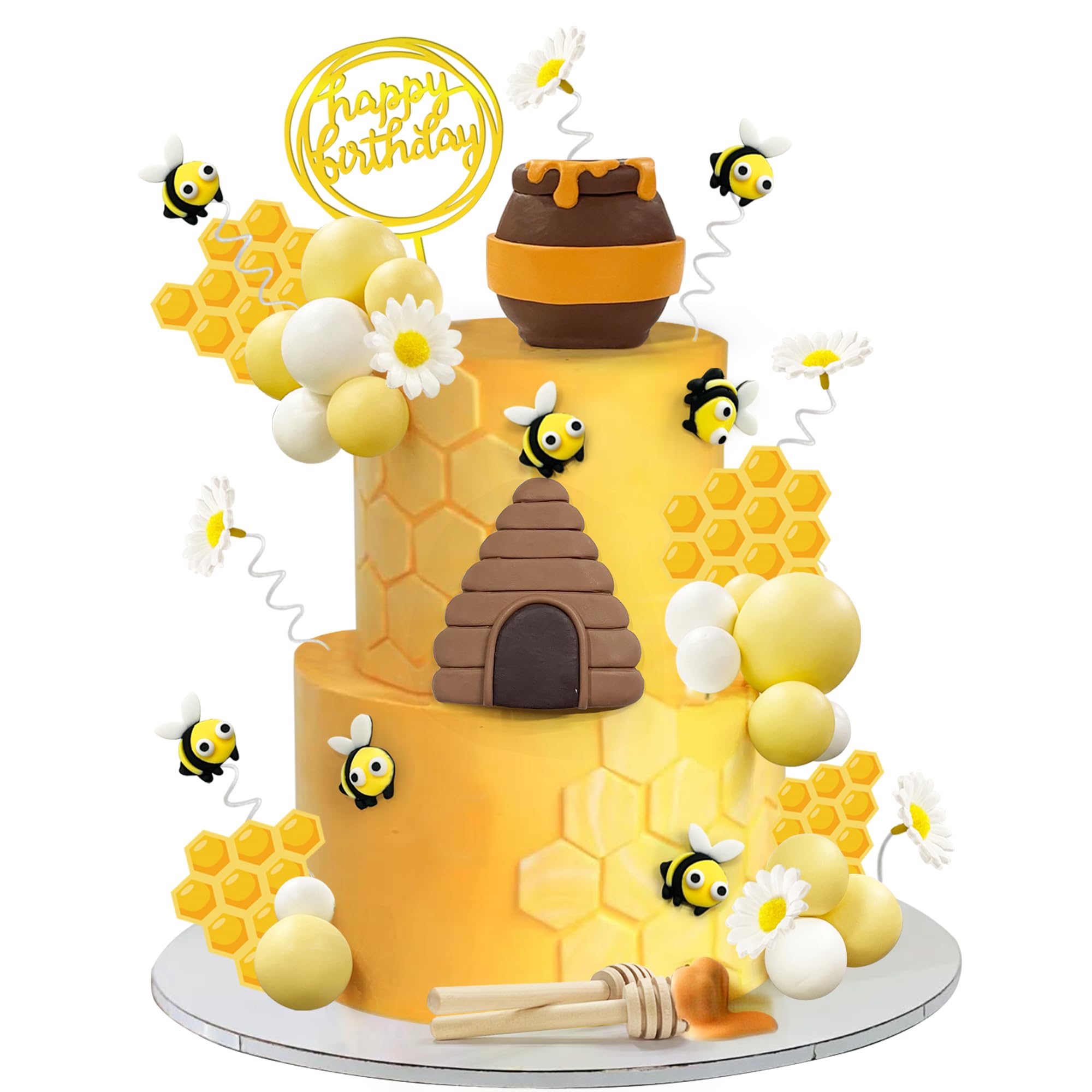 Photo 1 of 35 PCS Bee Cake Toppers Honey Jar Cake Topper Honeycomb Cake Decorations for Baby Shower Bee Theme Birthday Party Decoration Supplies