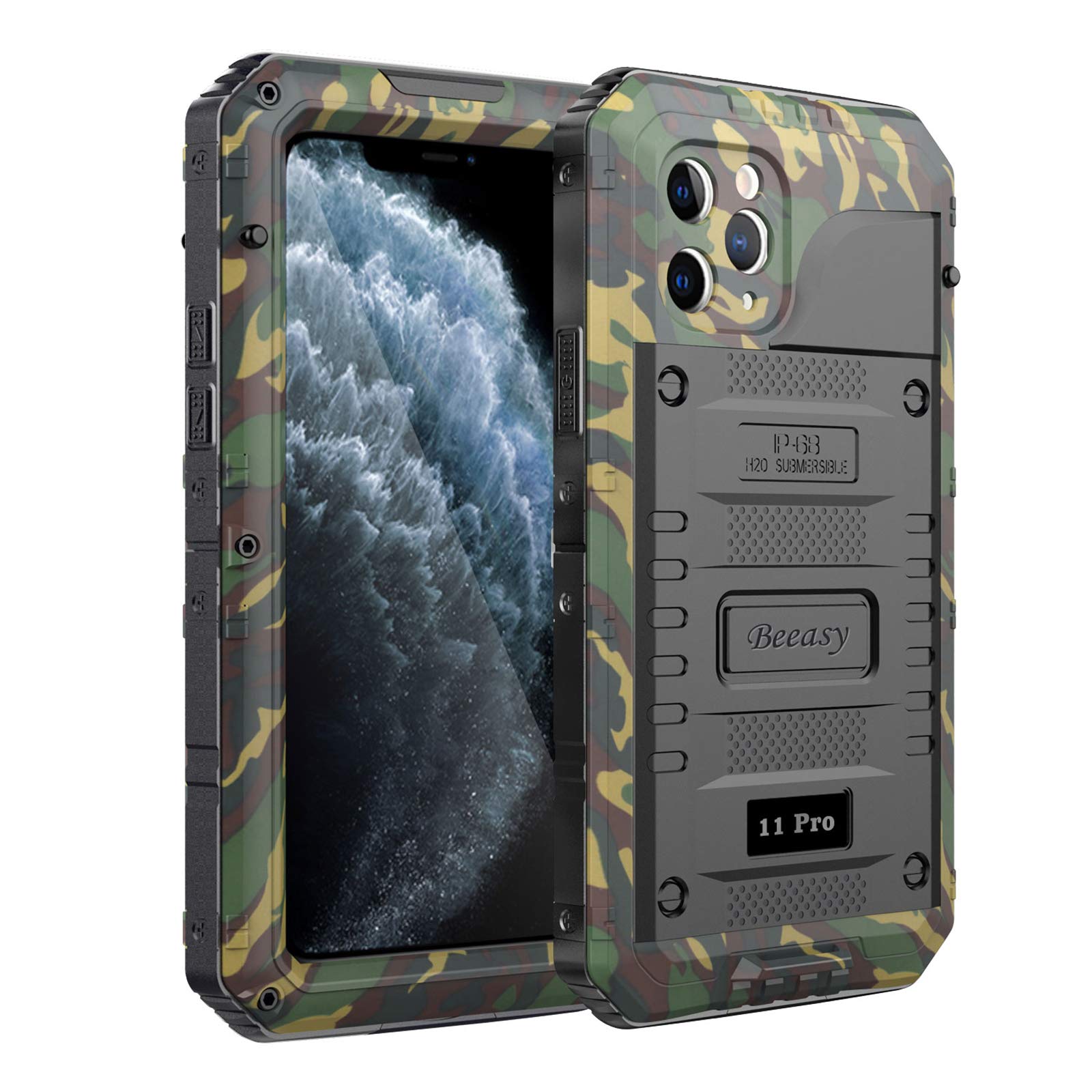 Beeasy iPhone 11 Pro Case Camo, Waterproof Shockproof Tough Heavy Duty, with Built-in Screen Protector 360 Degree Full Body Military Protective, Drop Proof Metal Cover for Outdoor Sport — image 1