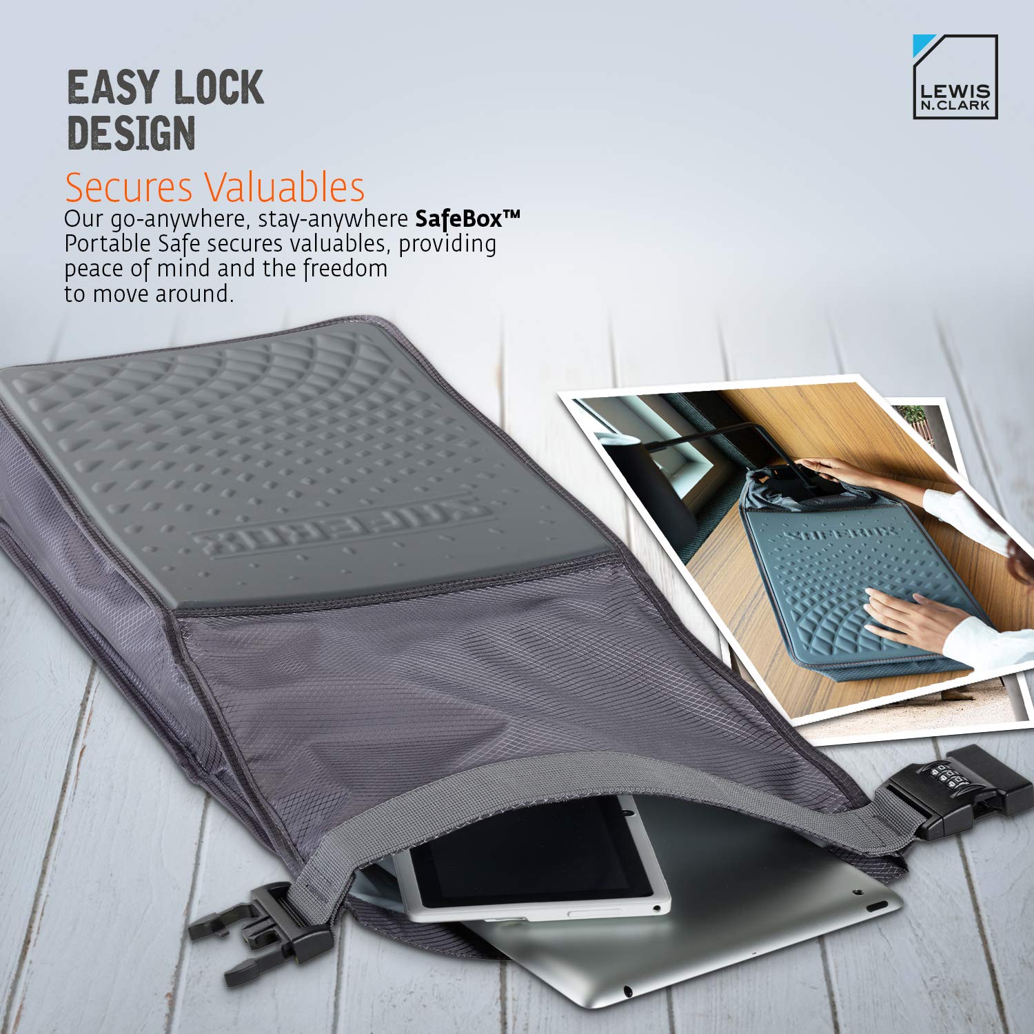 Safebox Portable Safe with Anti Theft Combination Lock and Slash Resistant Material to Protect Wallet, iPhone and Valuables at the Beach, Pool, Camping + Hotel, Large