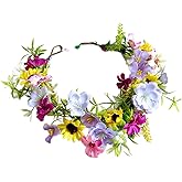 KorViSHOW Fairy Flower Crown Headband, Artificial Sunflower Daisy Floral Headpiece, Boho Forest Woodland Flower Headband for Women Girls Maternity Birthday Wedding Renaissance Festival Hair Accessory