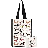 InnoBeta Dachshund Gifts for Women, Canvas Tote Bag with Top Zipper Closure and Shoulder Strap for Birthday, Mother's Day, Christmas - Full Print