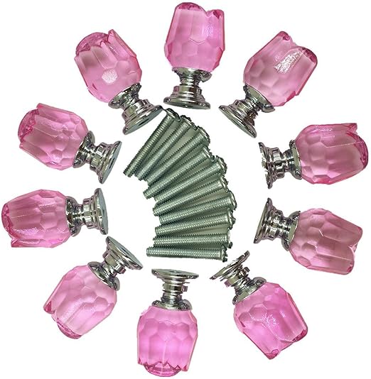 Yahead 10pcs Crystal Glass Door Knobs Rose Shaped Cabinet Cupboard